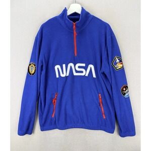 Chemistry Men's Sz L Blue NASA USA Flag Sleeve Patches‎ 1/4 Zip Fleece Sweater